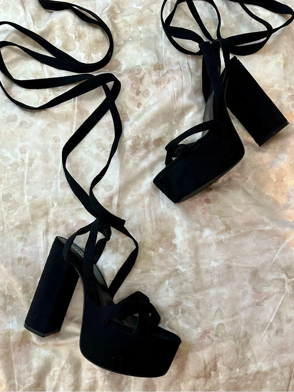 Dolls Kill Black Lace-Up Platform Block Heel Sandals